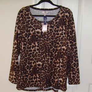 Per Se SS.Super Soft Leopard Print Pullover - 1X BRAND NEW!